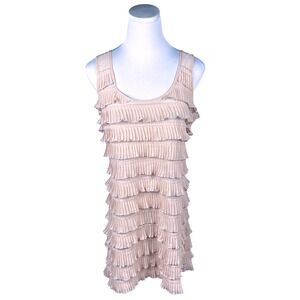 H&M Dress Womens Medium Blush Pink‎ Flapper-Style Tier Ruffle Sleeveless Chiffon